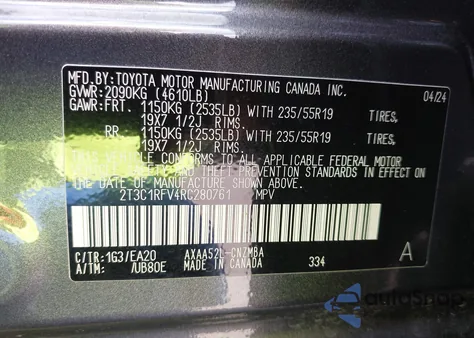 2024 Toyota Rav4 Xle Premium z USA, uszkodzony, nr VIN 2T3C1RFV4RC280761